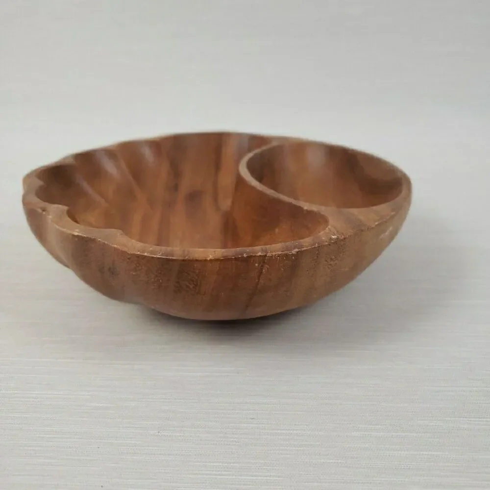 VTG Monkey Pod Wood Clamshell Shape Chip & Dip Tray Dish Bowl Farmhouse MCM